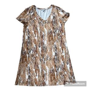 Nine West Women’s Snakeskin Print Brown/White T-shirt Stretchy Dress Size Medium